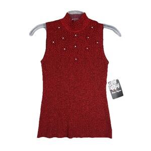 Once Again Sweater Womens Medium Red Beaded Shimmer Knit Party Holiday Event Y2K
